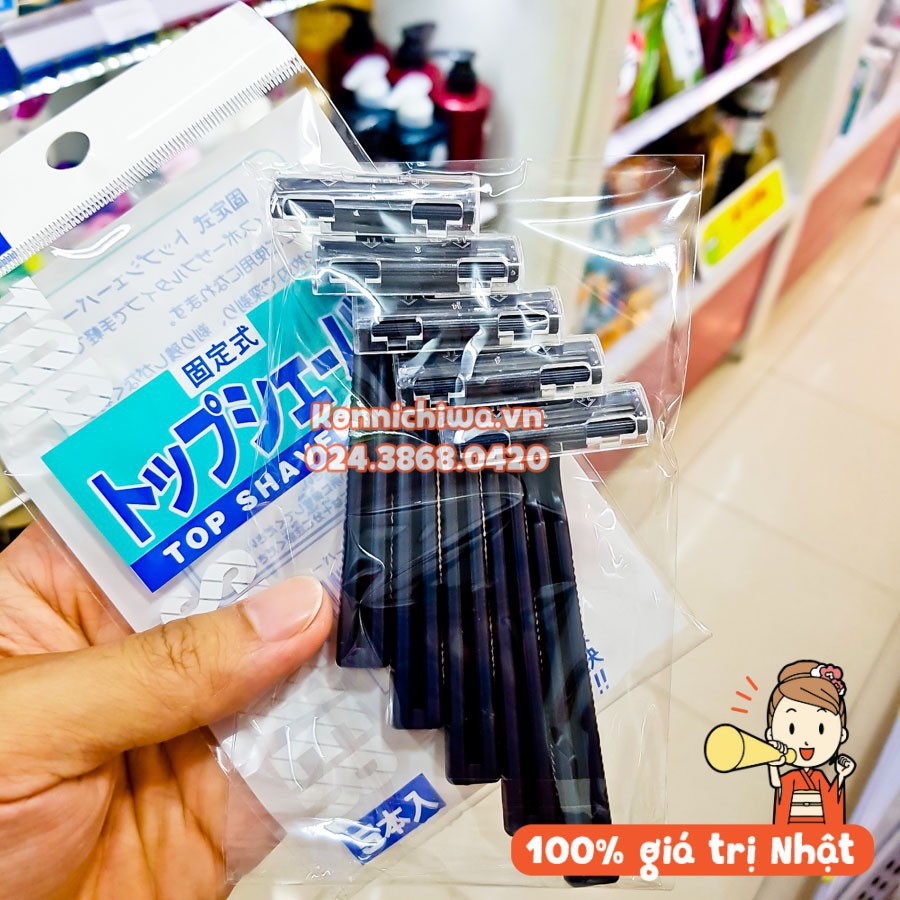Bộ dao cạo râu lưỡi kép PONY Top Shaver | Dao cạo du lịch hàng nội địa Nhật | Set 5 chiếc