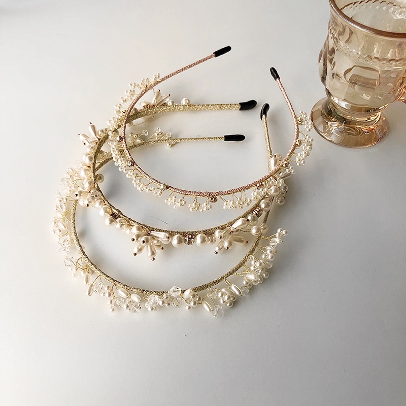 Băng Đô Cài Tóc Hình Hoa Đính Ngọc Trai Nhân Tạo Thời Trang Cho Cô Dâu