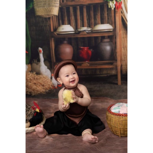 Váy yếm đào nâu tặng kèm vấn siêu dễ thương dành cho bé 5 đến 20kg -A51