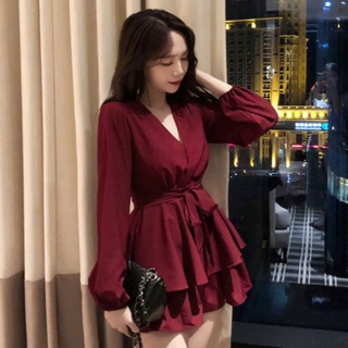 Đầm đỏ đô tầng tay dài (kèm hình thật)