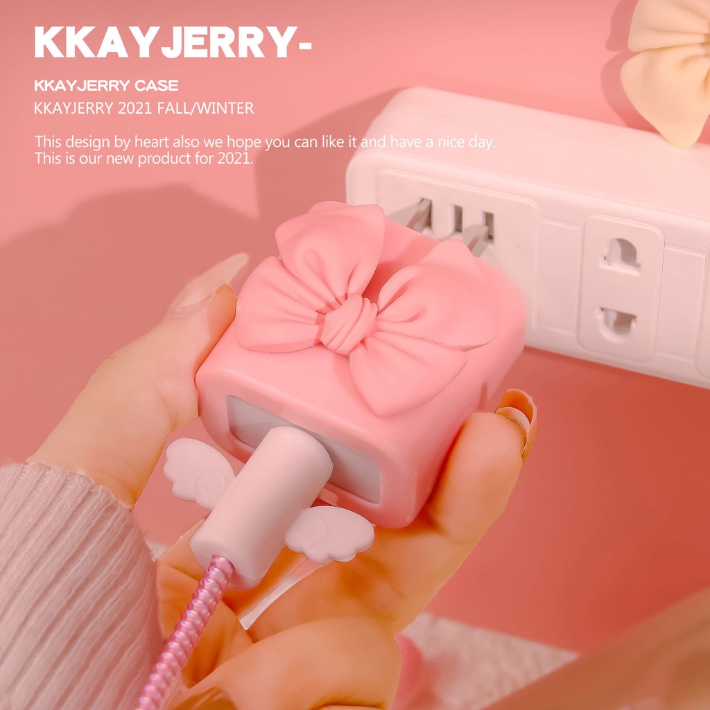 Bộ vỏ bảo vệ hình nơ dễ thương thích hợp cho bộ sạc iPhone 13 5w 18w 20w 11 12 New iPad Air 4 Pro 11 2021 Mini 6