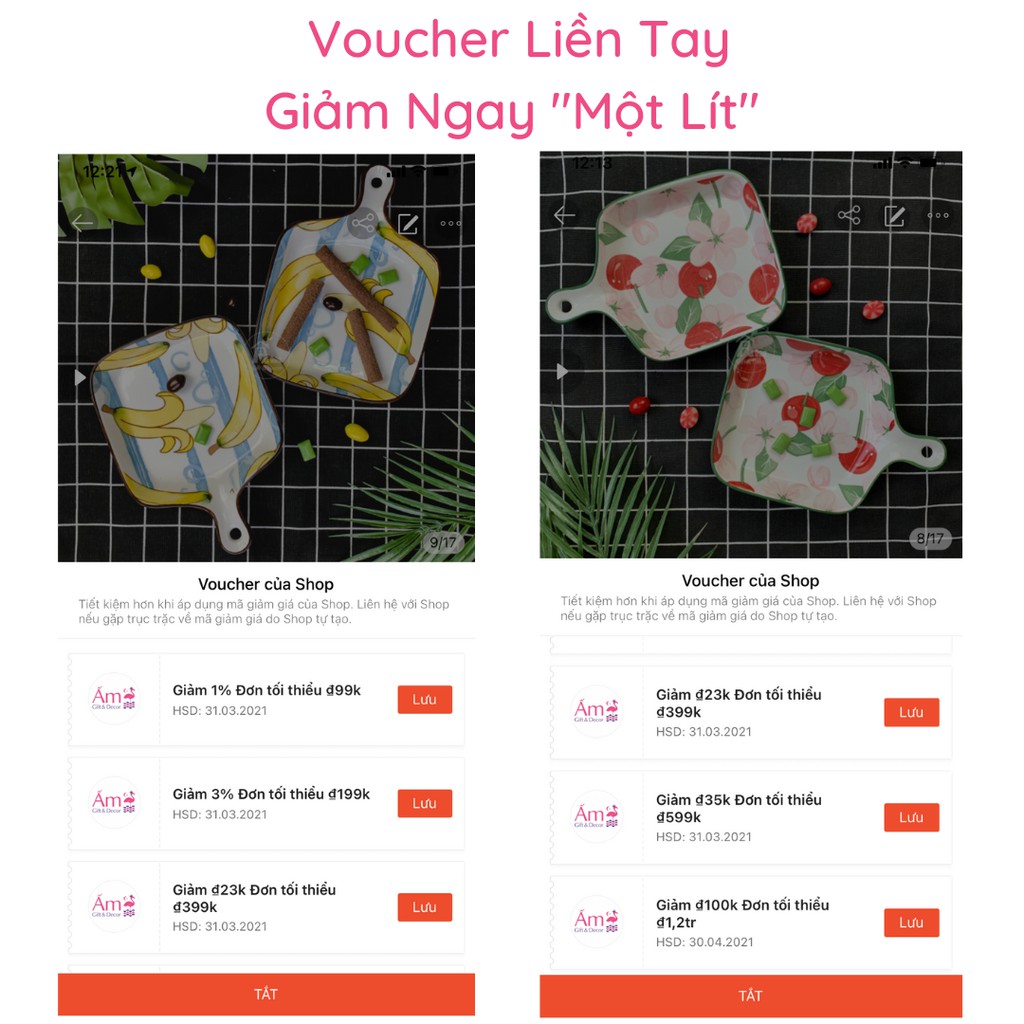 Đĩa Sứ Họa Tiết Đựng Hoa Quả Decor Trang Trí Bàn Ăn Có Tay Cầm - Kích Thước 22.5x16cm, Sâu Lòng 3.4cm - ẤM GIFT & DECOR | BigBuy360 - bigbuy360.vn