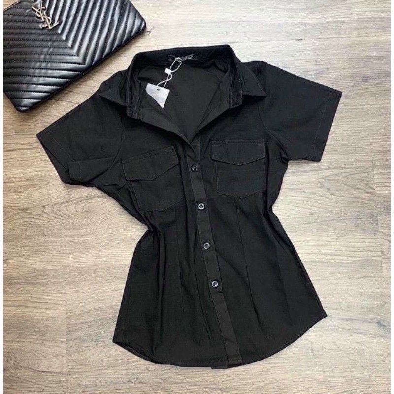 Sơmi tay ngắn Gu c.ci in mặc sau trước