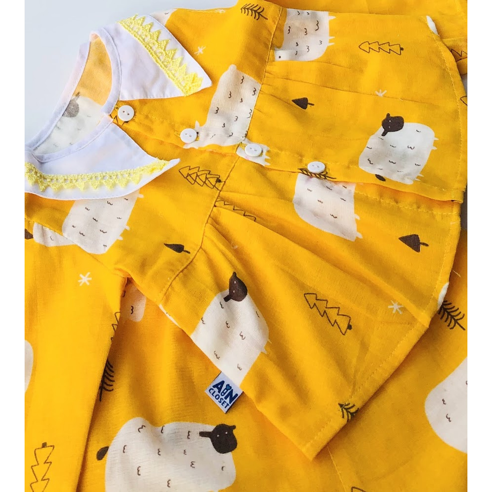 Bộ quần áo dài bé gái họa tiết Cừu vàng xô Nhật - AICDBGZDGKVN - AIN Closet