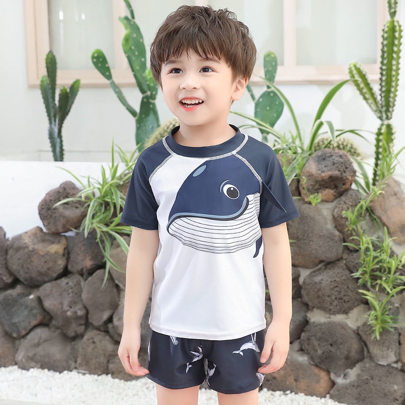 Bộ Đồ Bơi 2 Mảnh Tay Dài In Hình Hoạt Hình Chống Nắng Cho Bé Trai Gái 2-12 Tuổi
