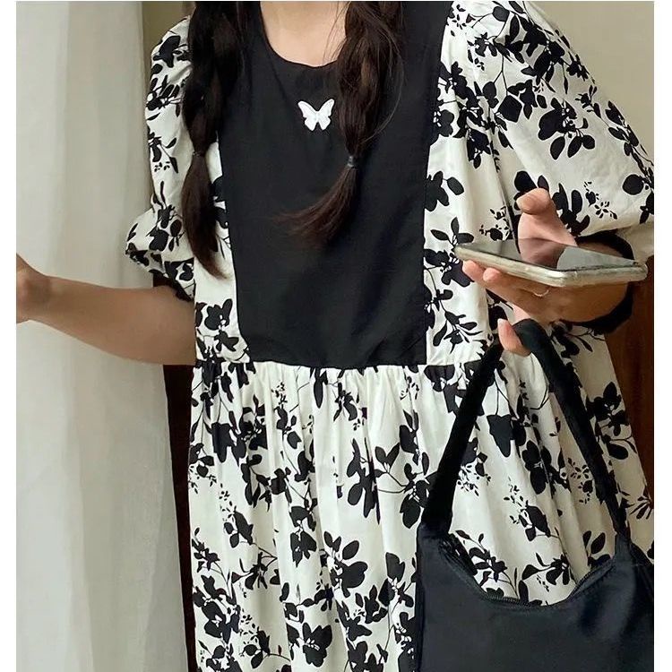 Đầm Dáng Rộng Tay Phồng Thêu Hoa Thời Trang Mùa Hè Hàn Quốc 2022 Mới