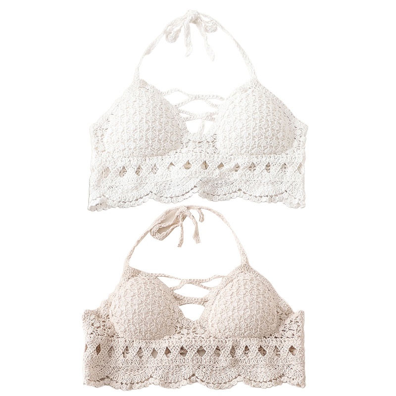 Áo Ngực Đan Len Cổ Chữ V Dây Chéo Phong Cách Boho Thời Trang Đi Biển Cho Nữ