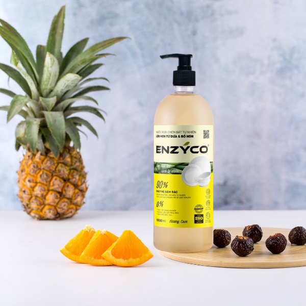 Nước Rửa Bát Sinh Học ENZYCO Hương Cam 1L, 90% Enzyme Tự Nhiên Từ Dứa Và Bồ Hòn