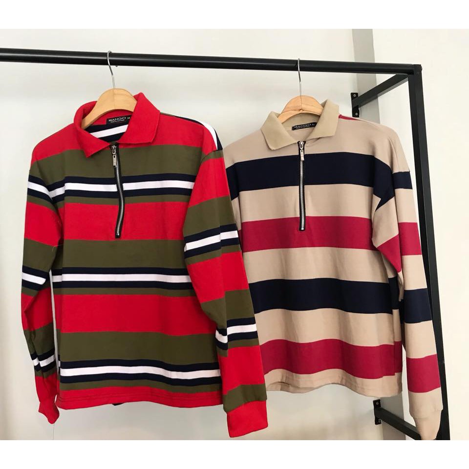 ÁO THUN SỌC TAY DÀI DÂY KÉO - ÁO POLO ZIP UNISEX - MM