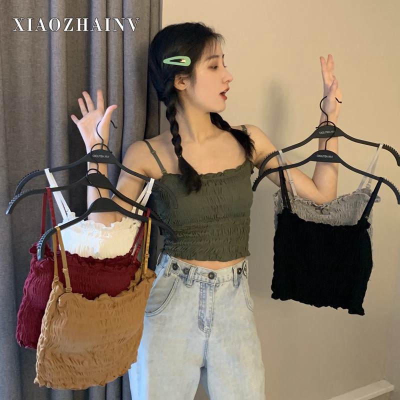 Xiaozhainv Áo hai dây Ren Màu Trơn Thời Trang (Màu Ngẫu Nhiên)