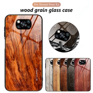 Ốp Lưng Silicon Mặt Kính Cường Lực Chống Sốc Màu Gỗ Cho Xiaomi Poco X3 Nfc