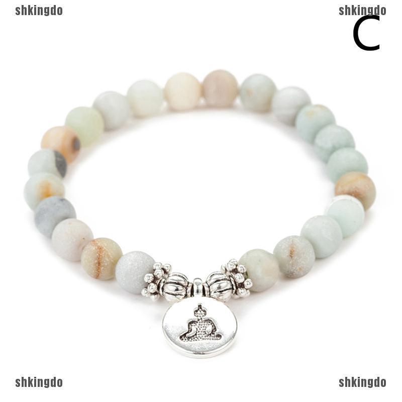Women Men Matte Amazonite Stone Lotus Buddha Yoga Bracelets Chakra Mala Beads