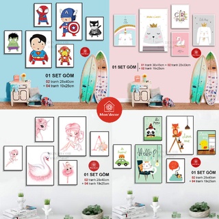 Tranh trẻ em thiếu nhi Mondecor siêu dễ thương vải canvas có khung nổi