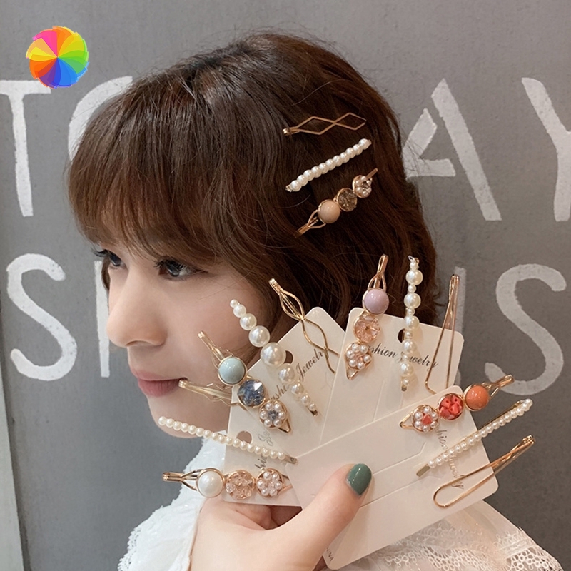 Bộ 3 cái kẹp tóc đính ngọc trai bằng kim loại thời trang cho nữ