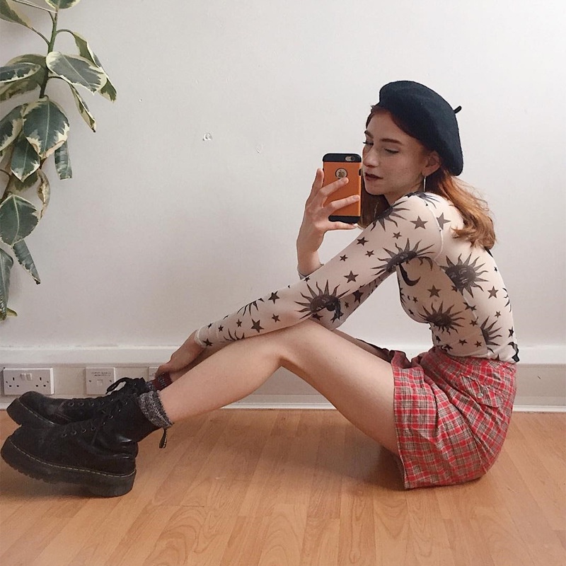 Áo thun lưới TODOBLACK tay dài cổ tròn trong suốt in họa tiết mặt trời và mặt trăng cơ bản thời trang dành cho nữ