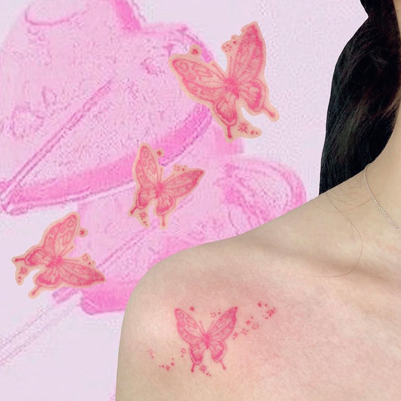 Hình xăm dán tạm thời bướm hồng dễ thương chống thấm nước