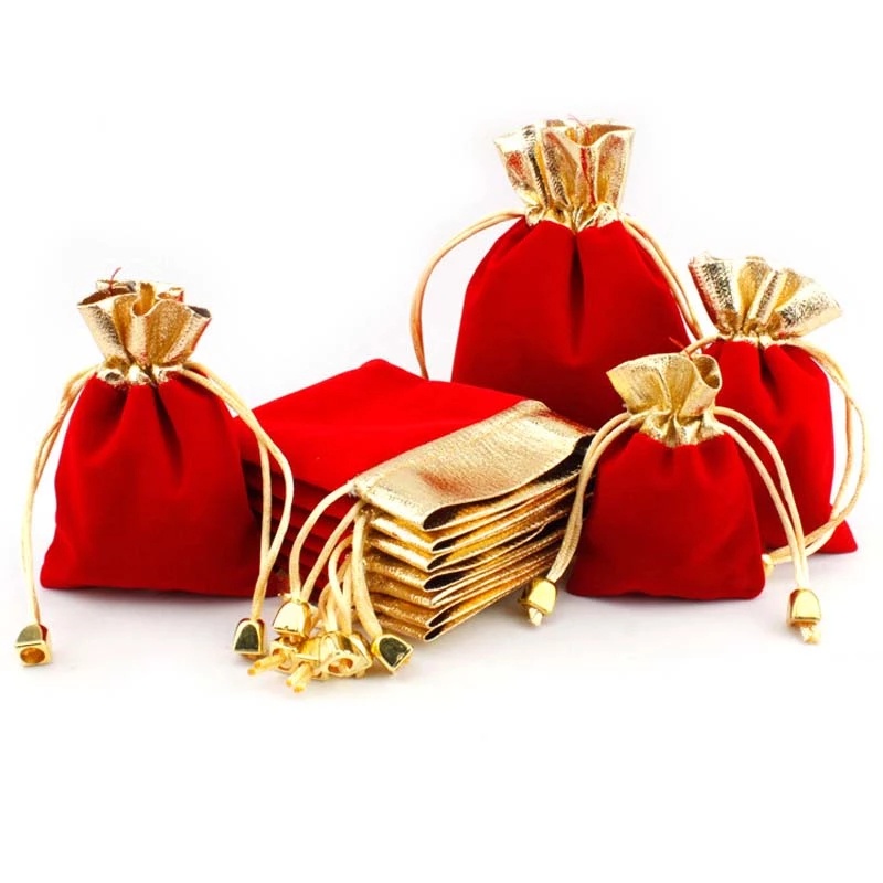 Túi dây rút đựng trang sức/ quà tặng màu đỏ mừng năm mới 10*12cm tiện dụng