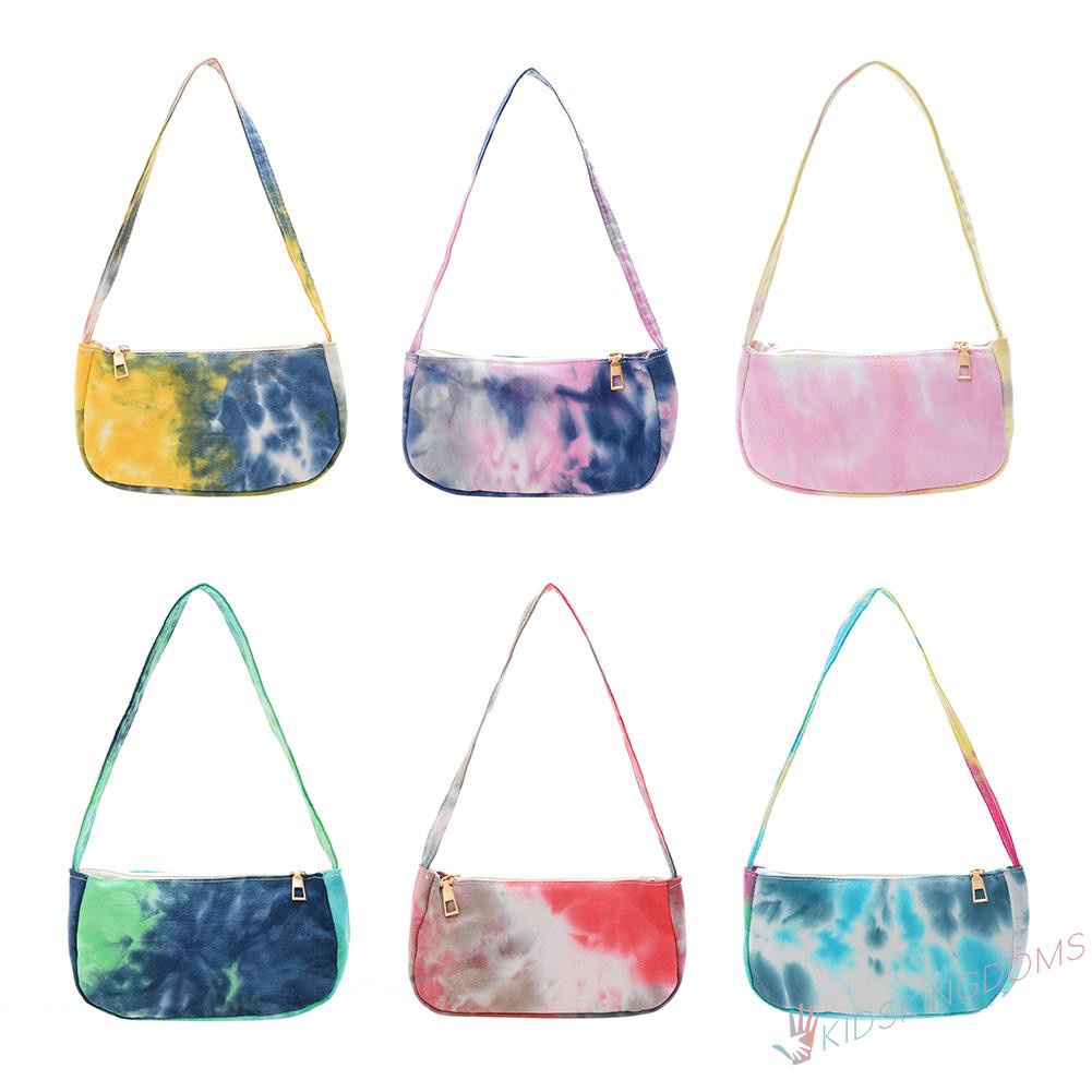 【Big Sale】Fashion Women Tie-dyed Cotton Handbag Ladies Underarm Shoulder Bags Random