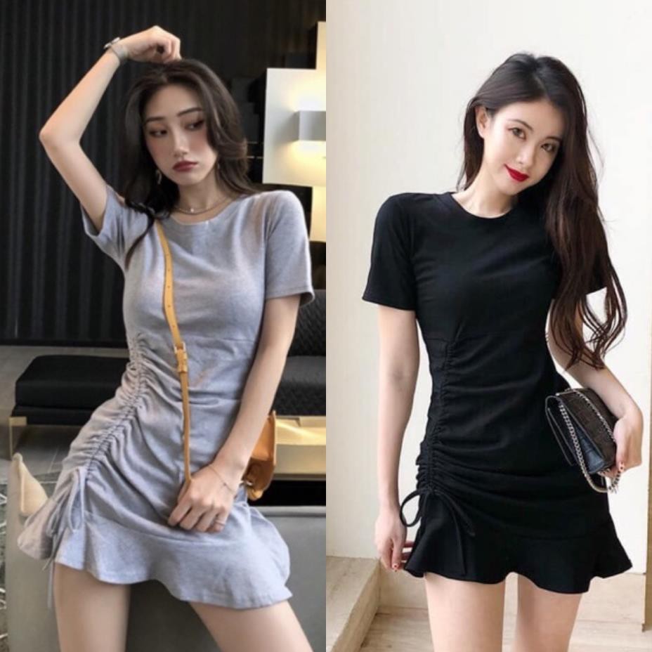 Đầm Nữ Đuôi Cá 🌺 FREESHIP 🌺 Váy Body Tay Ngắn Rút Dây Bên Sườn Siêu Xinh LH12  ྇