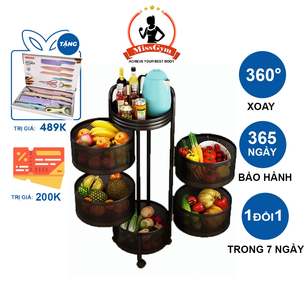 Kệ Tròn 5 Tầng Xoay 360 Độ MISSGYM Đa Năng, Sơn Tĩnh Điện, Thép Không Gỉ, Tủ Đựng Đồ Nhà Bếp Thông Minh