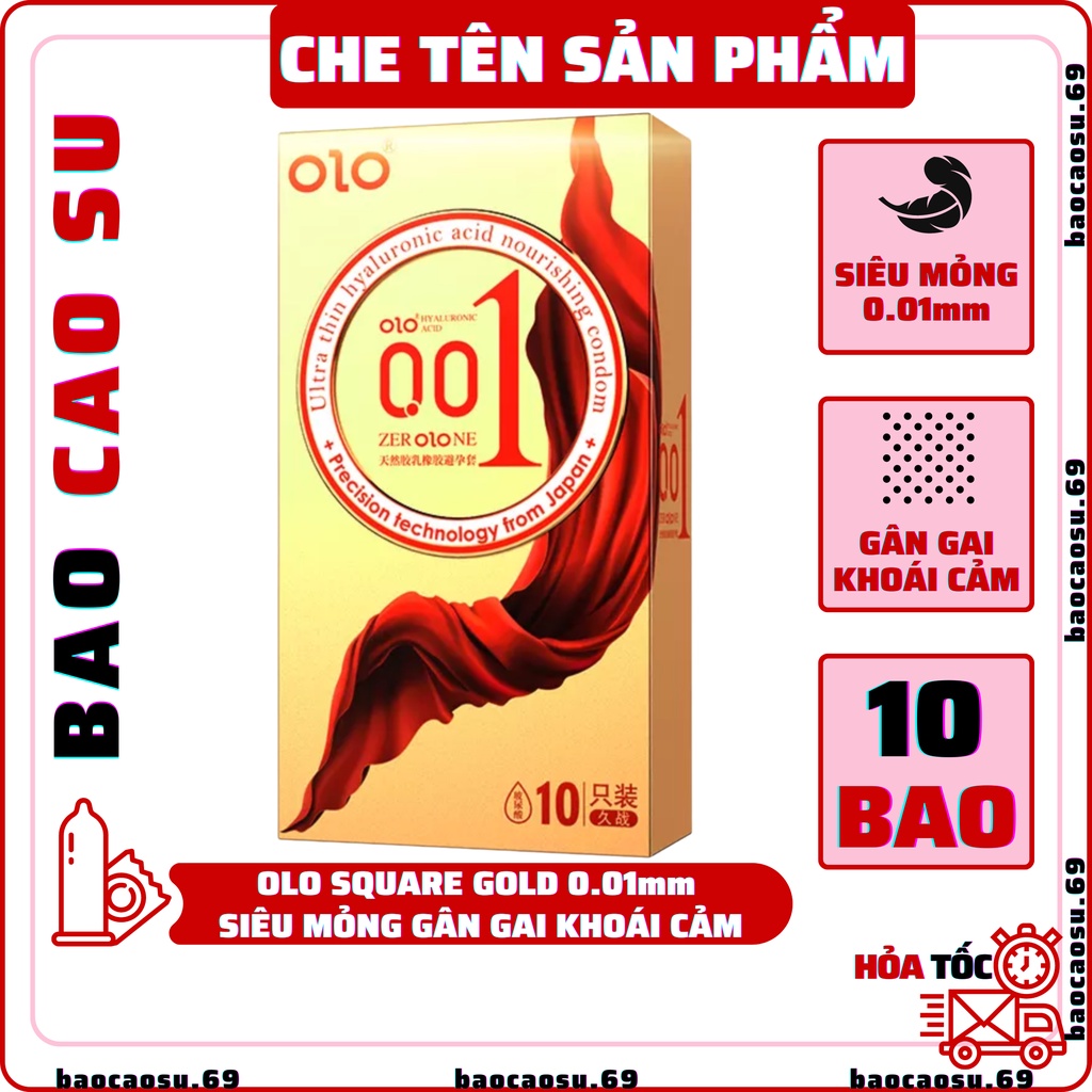 Bao cao su OLO 0.01mm Square Gold siêu mỏng 0.01, gân gai đặc biệt tăng khoái cảm hộp 10 bao