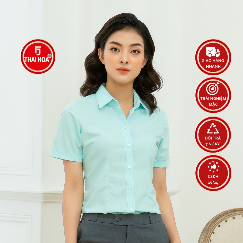 Áo sơ mi thời trang Thái Hòa N047-04-01 vải cotton thoáng mát màu xanh thiên thanh