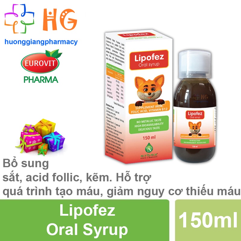 Siro Lipofez Oral Syrup bổ sung sắt và các loại vitamin cho bé hỗ trợ giảm nguy cơ thiếu máu Lọ 150ml