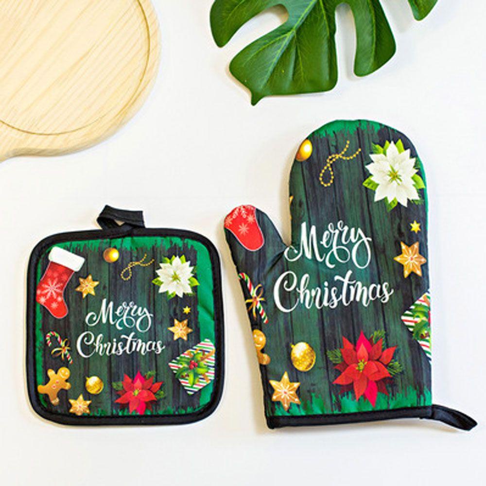 CONOPERY Bộ 2 Găng Tay Cách Nhiệt Dùng Nướng Bánh Phong Cách Giáng Sinh