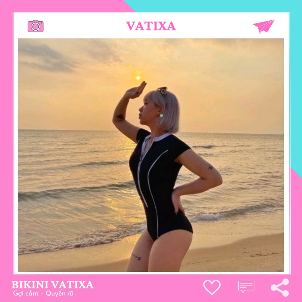 Bikini đồ bơi một mảnh tay ngắn khóa kéo hàn quốc co giãn thoải mái VATIXA BKN001
