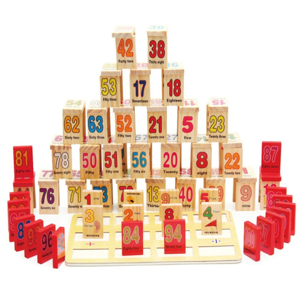 Set 100 quân domino toán học bằng gỗ hỗ trợ cho bé học tập