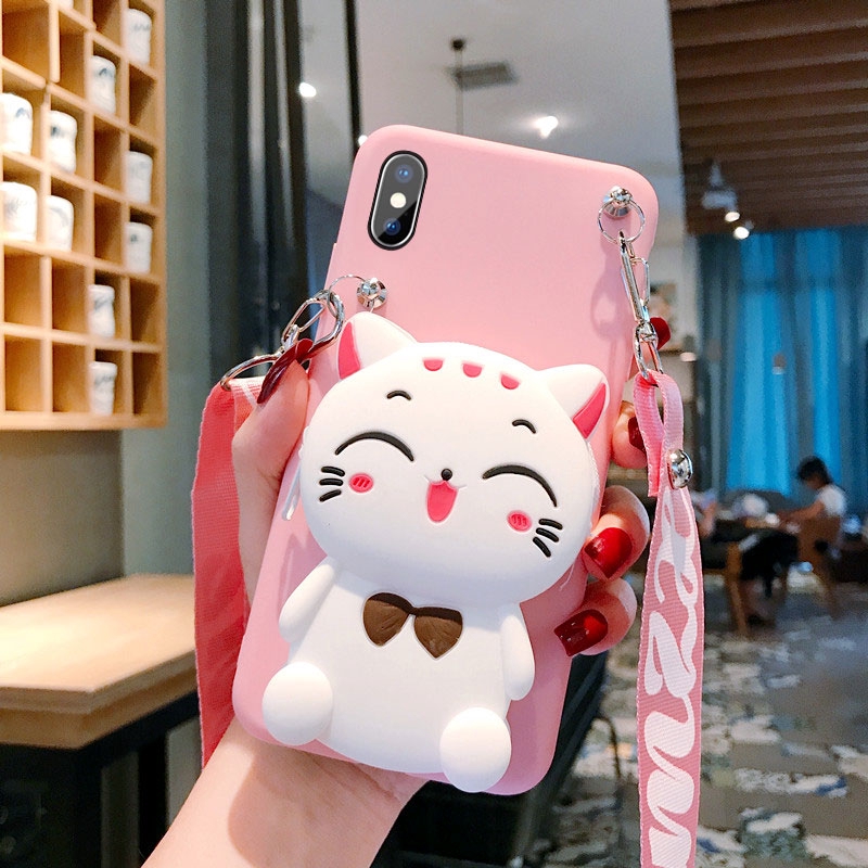 Cartoon gấu mèo Zipper Ví điện thoại Ốp lưng iphone11 pro max 5 5S SE 6 7 8plus X XR XS MAX Silicone Cover | BigBuy360 - bigbuy360.vn