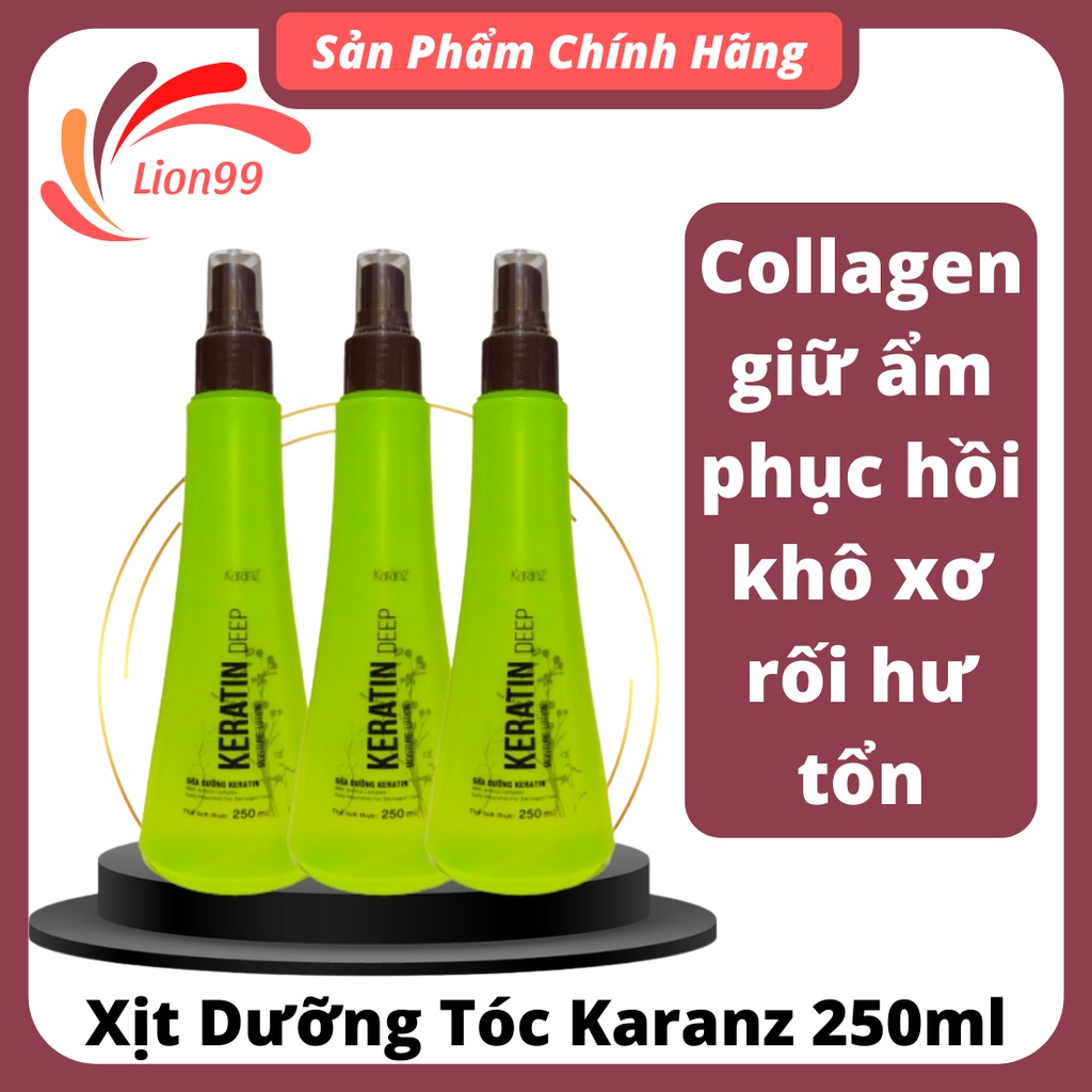 Xịt dưỡng tóc KERATIN MOISTURE LOTION KARANZ collagen giữ ẩm phục hồi khô xơ rối hư tổn 250ml