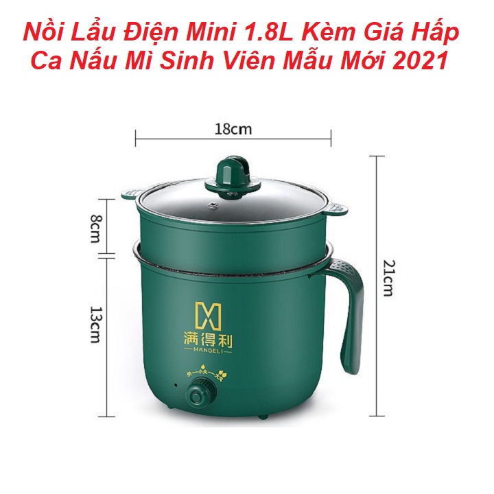 Nồi Nấu Lẩu Điện Đa Năng Mini 1.8L, Kèm Giá Hấp, Ca Nấu Mỳ - Nồi Lẩu Đa Năng 2 Nấc Nhiệt - Mẫu Mới 2021 BH 6 Tháng