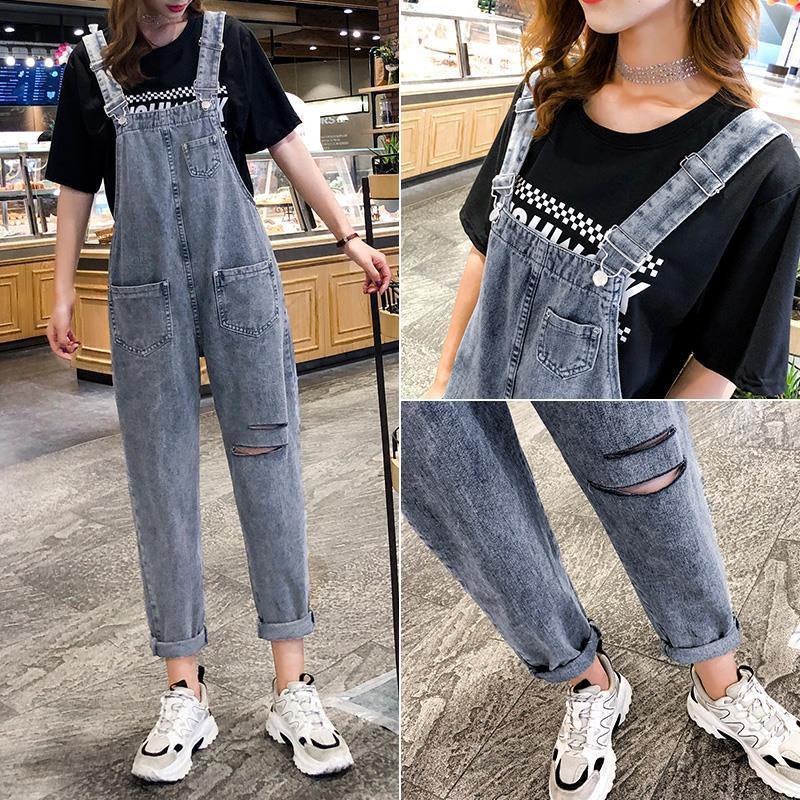 Quần Yếm Denim Dáng Rộng Lưng Cao Phong Cách Hồng Kông Cổ Điển Thời Trang Xuân Thu Mới Cho Nữ 2022