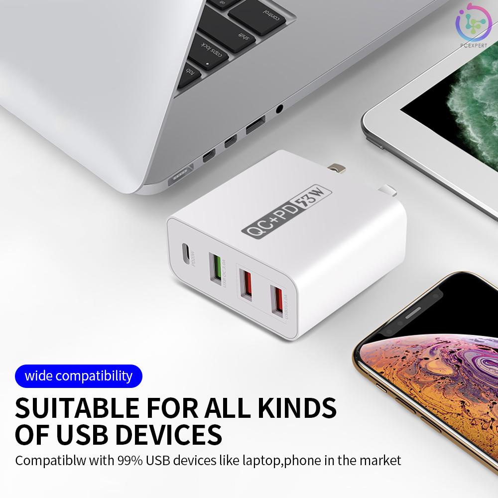 WLX-A6 4 Ports PD+QC3.0 Adapter USB Output Portable Quick Charge 53W Adapter UK Plug