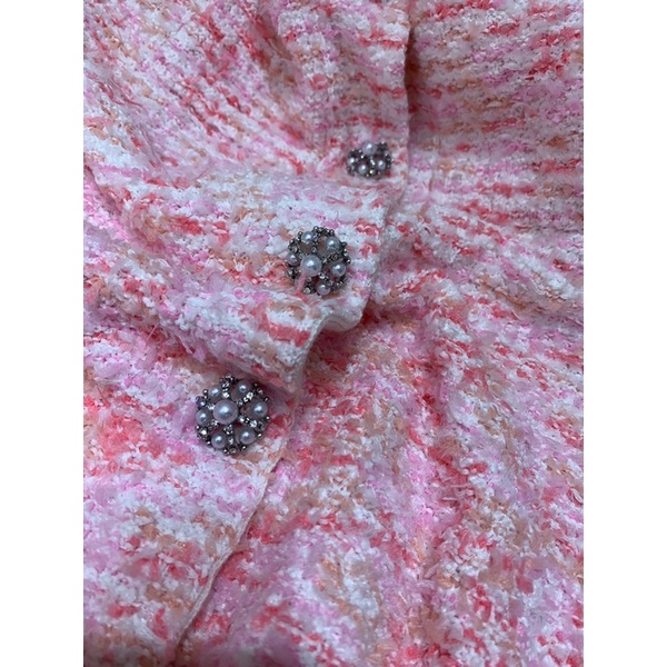 Đầm len dáng chữ A tay ngắn một hàng khuy có 4 túi vuông trước thương hiệu Self Portrait cao cấp