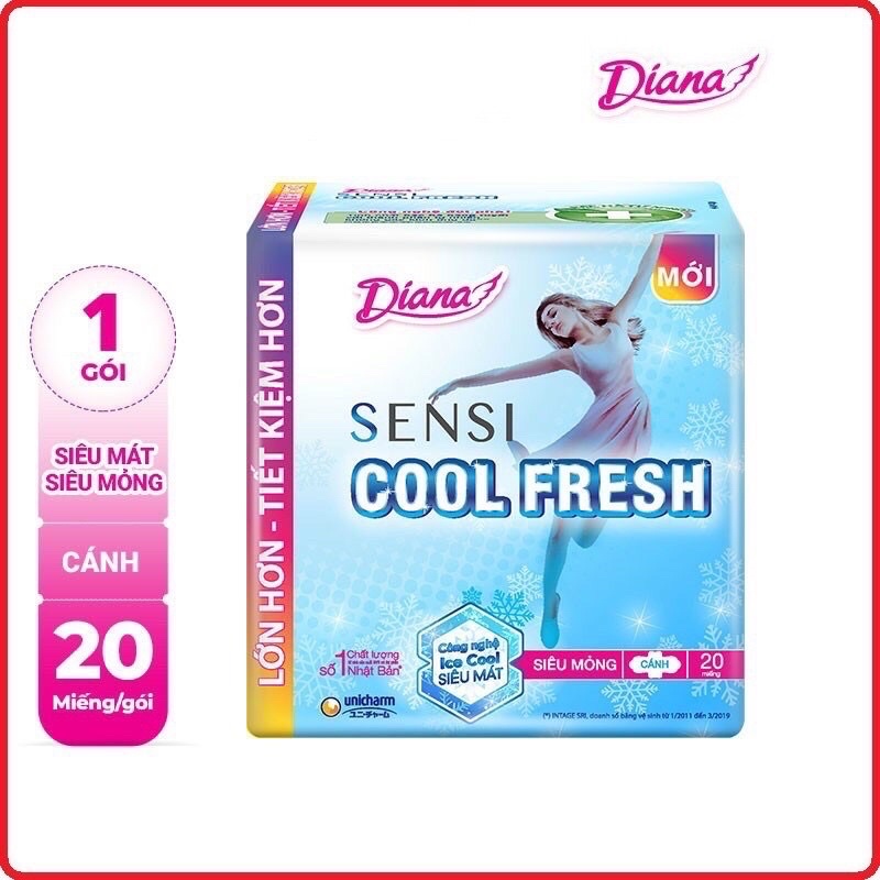 Băng vệ sinh Diana Sensi Cool Fresh Siêu Mỏng Cánh Gói 20+4 Miếng