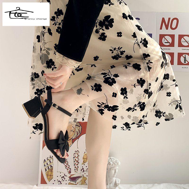 Giày Sandal Cao Gót Hở Ngón Đính Nơ Trang Trí Ngọt Ngào Thanh Lịch Thời Trang Mùa Hè Dành Cho Bạn Nữ