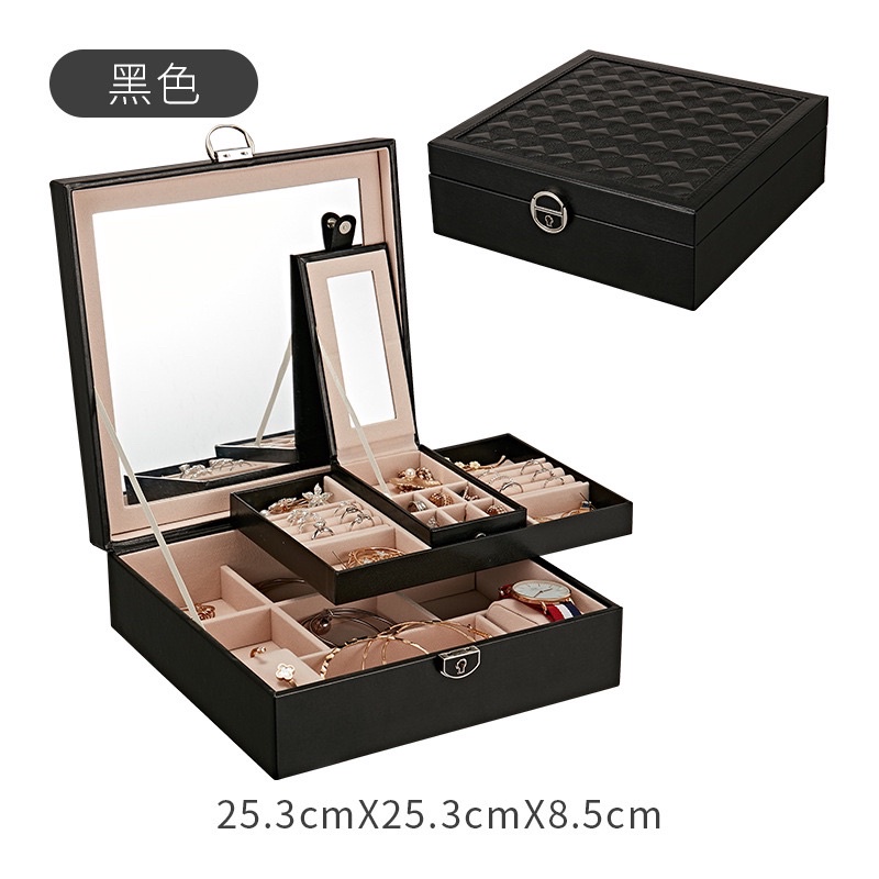 [ Siêu Đẹp ] Hộp đựng trang sức - đồng hồ CỠ LỚN hai tầng bọc da PU có khoá chống trộm