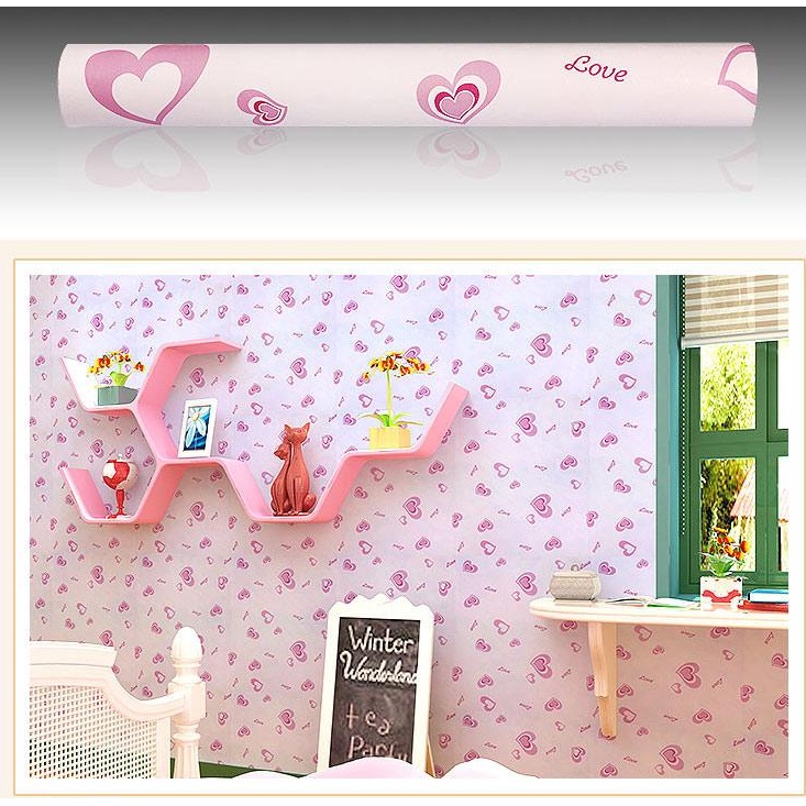 Decal giấy dán tường Trái tim hồng khổ 45cm có keo sẵn