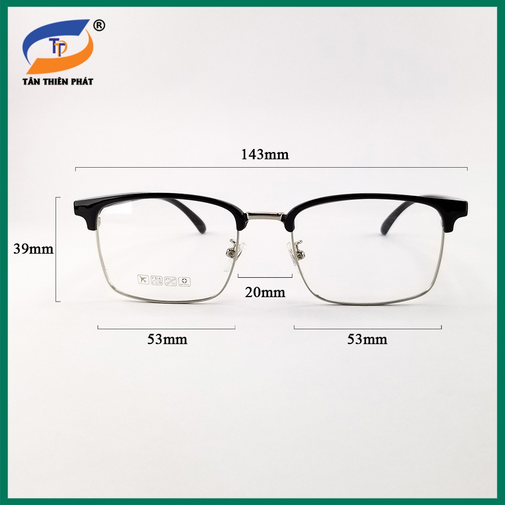 Gọng kính nam nữ mắt cận chữ nhật kim loại/nhựa 6205 màu đen, hồng. Tròng kính giả cận 0 độ chống ánh sáng xanh, tia UV
