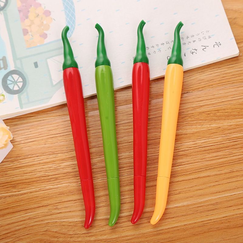 Bút gel ngòi kim hình quả ớt siêu dễ thương mực xanh, tím  đen
