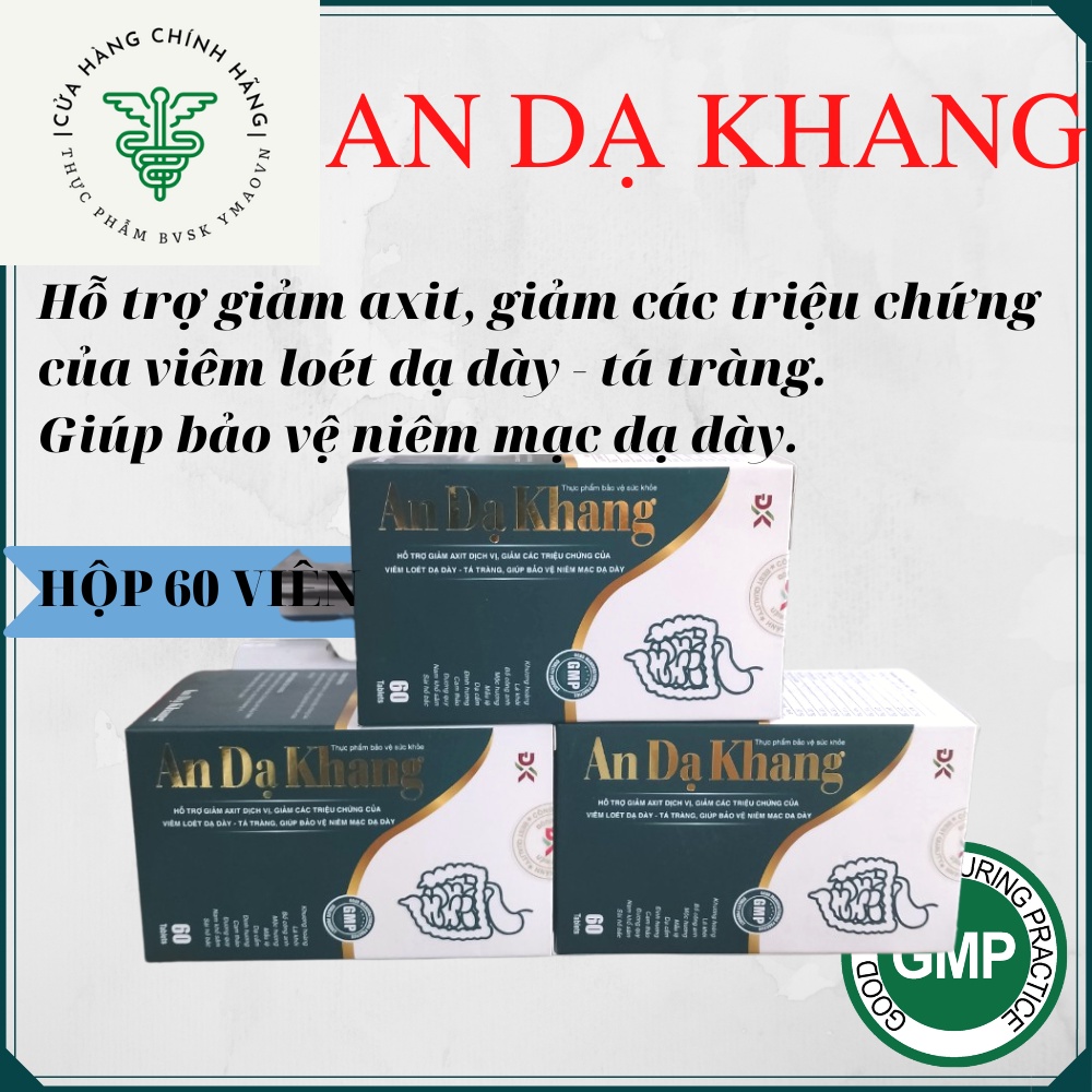 AN Dạ Khang hộp 60 viên giảm axit dịch vị, giảm các triệu chứng viêm loét dạ dày-tá tràng, giúp bảo vệ niêm mạc dạ dày