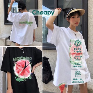 Áo thun nam nữ DƯA HẤU unisex tay lỡ cổ tròn cotton trắng đen basic phom rộng oversize local brand Cheapy