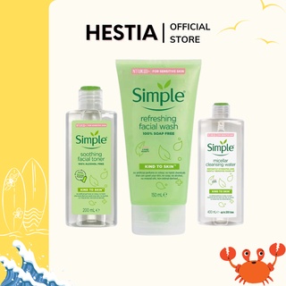 Combo chăm sóc da sạch sâu, nước tẩy trang Simple, sữa rửa mặt Simple, nước hoa hồng simple chăm sóc sắc đẹp Hestia