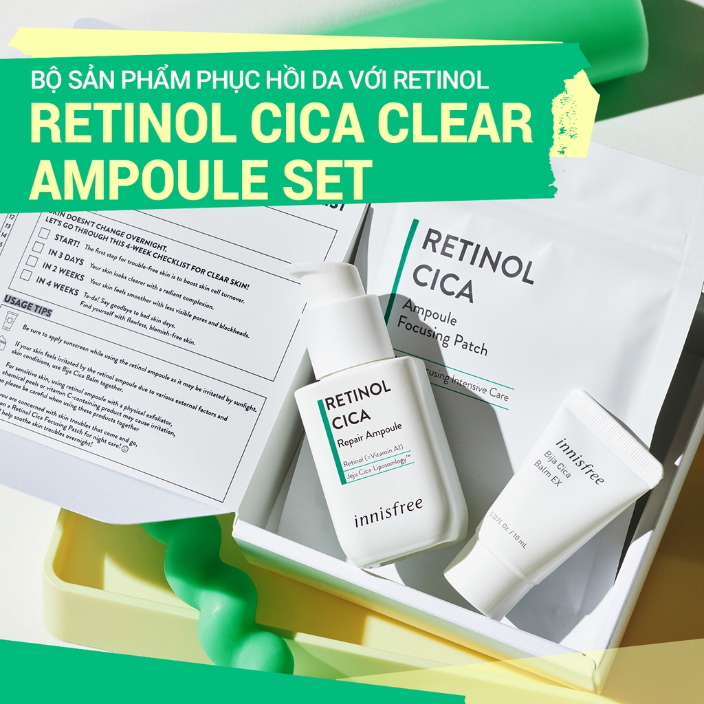 [Mã COSIF05 giảm 10% đơn 400K] Bộ sản phẩm phục hồi da với Retinol innisfree Retinol Cica Clear Ampoule Set