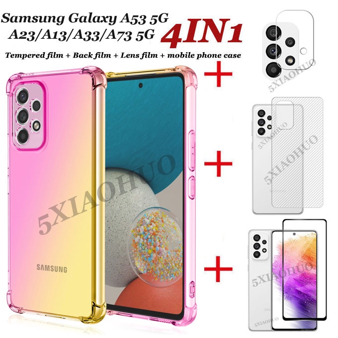 Ốp Điện Thoại Dạng Kính Cường Lực 4 Trong 1 Màu gradient Kèm Miếng Dán Bảo Vệ Camera Cho Samsung Galaxy A53 5G A23 A13 A33 A73 A23