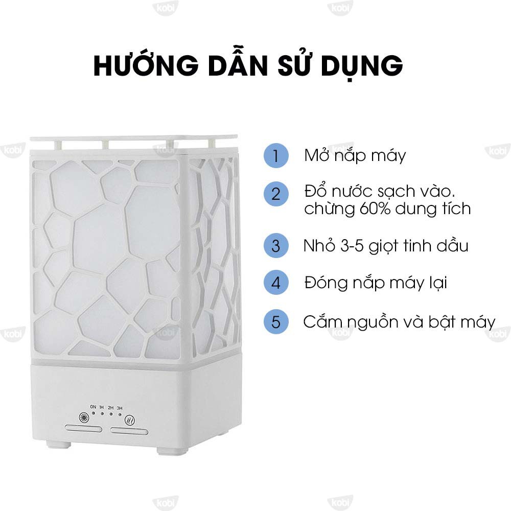 Máy xông tinh dầu Cát Tường kèm 2 chai tinh dầu Kobi nguyên chất 10ml/chai, hàng chính hãng