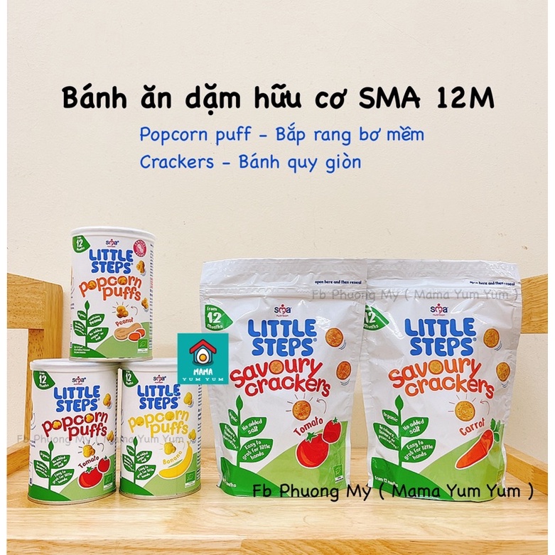 Date 5/2024 Bánh quy, bỏng ngô ăn dặm hữu cơ Little steps SMA cho bé 8m-12m (8-12 tháng) của Anh, giống bánh sao gerber