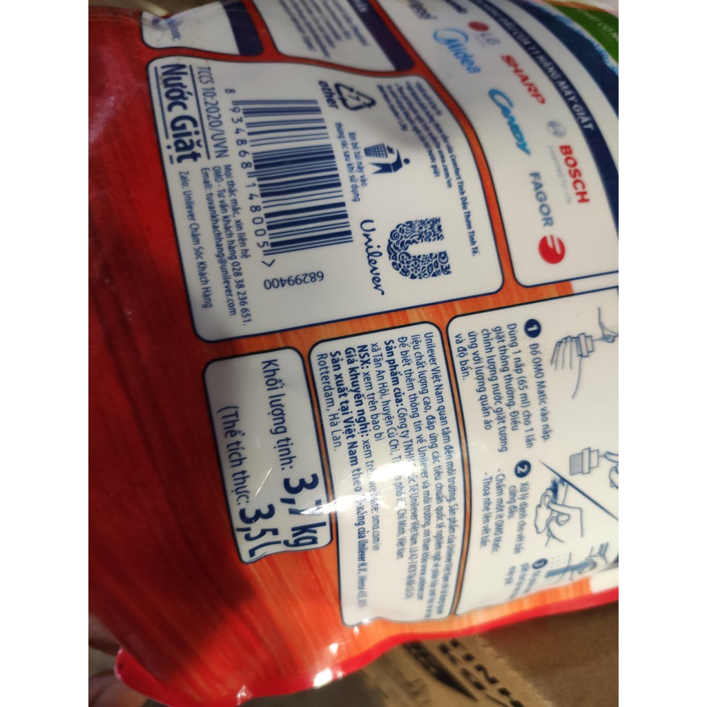 [Hoả Tốc] Nước Giặt OMO cho máy TINH DẦU THƠM trọng lượng từ 2kg đến 3.6kg